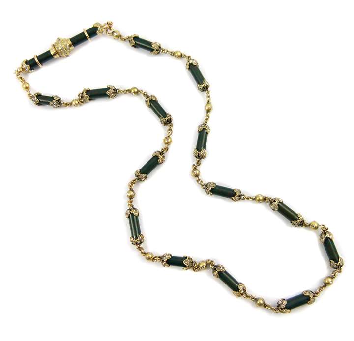 Antique diamond and bloodstone baton chain necklace
